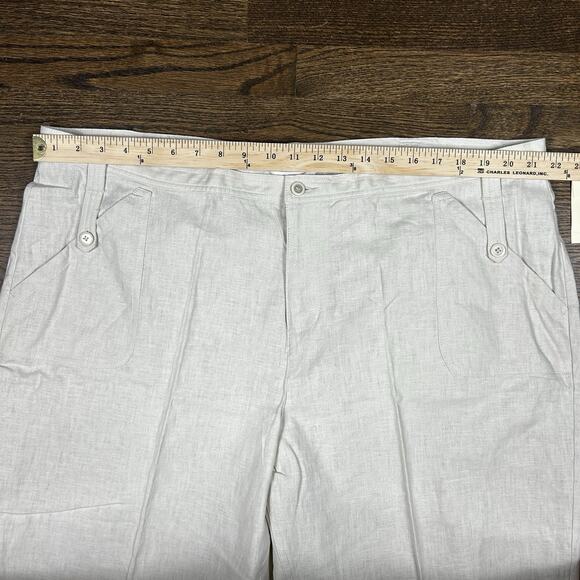 CJ Banks Pants Womens 22W Plus White Linen Cropped Button Tab Beach Resort NWT - Picture 5 of 12